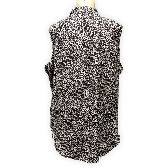 Loose Fit Leopard Print Sleeveless Front Tie Button Up Blouse from Indulge 2X - Picture 2 of 10
